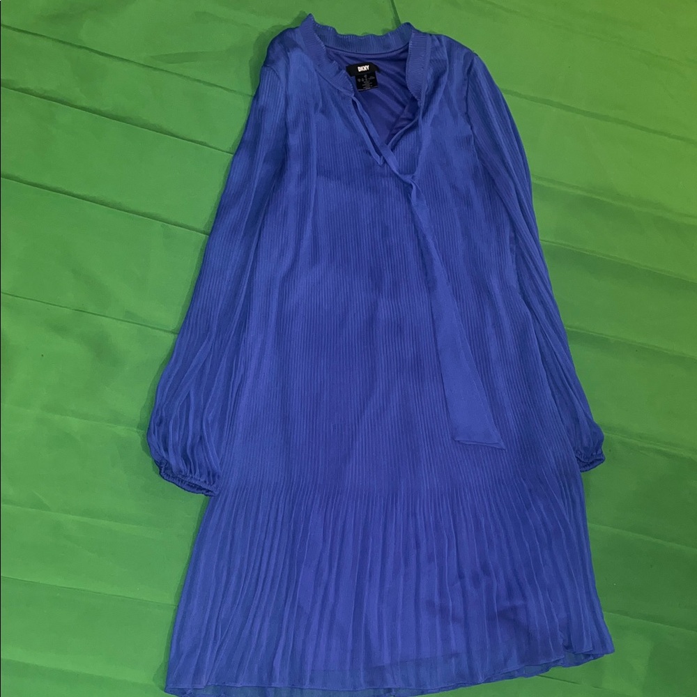 DKNY Elegant Blue Chiffon Dress